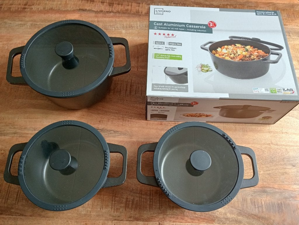 pannenset, Huis en Inrichting, Keuken | Potten en Pannen, Ophalen, Met handvatten, Pannenset, Zo goed als nieuw