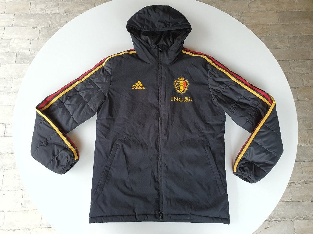 Zwarte coach jas KBVB ING met tricolore accenten (Adidas, S), Ophalen of Verzenden, Gebruikt, Buitenlandse clubs, Overige typen