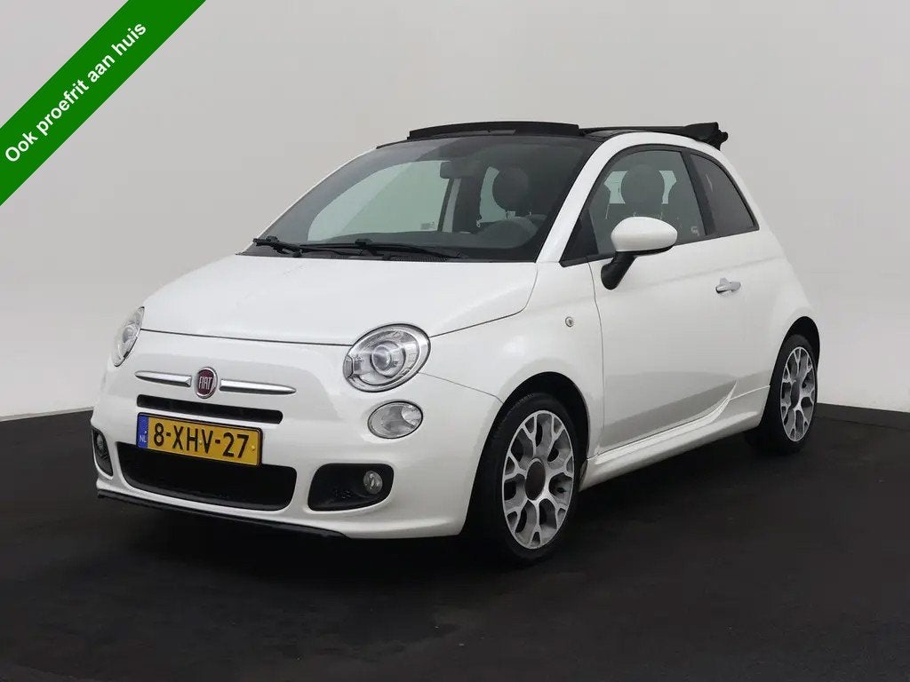 Fiat 500C 0.9 TwinAir Turbo 500S CABRIO CLIMA PARKEERSENSORE, Gebruikt, Cabriolet, Leder en Stof, Wit