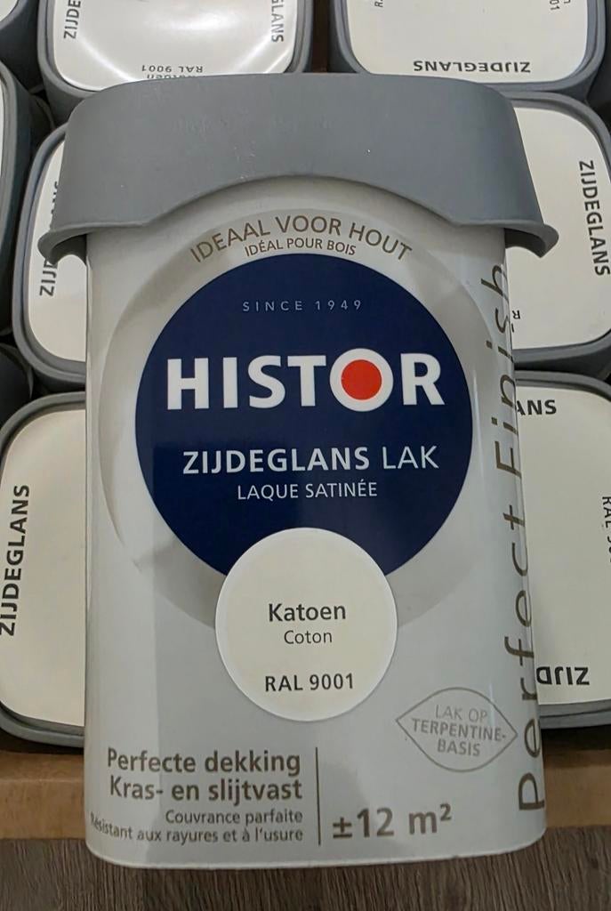 HISTOR lak RAL 9001 WIT zijdeglans 15 potjes 0.75 L, Ophalen of Verzenden, Nieuw, Wit, Lak