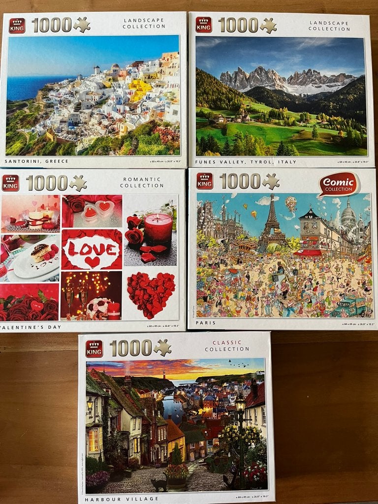 5 leuke legpuzzels, merk King, 1000 stukjes, Hobby en Vrije tijd, Denksport en Puzzels, Ophalen of Verzenden, 500 t/m 1500 stukjes