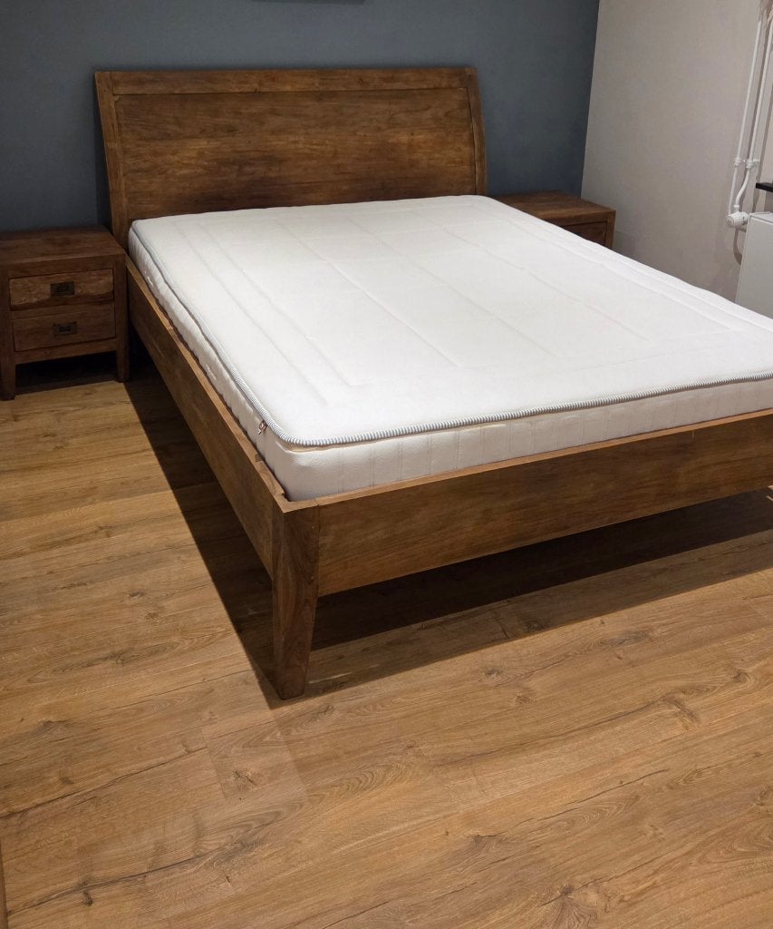 Teakhout bed + nachtkastjes, Ophalen, Zo goed als nieuw, Tweepersoons