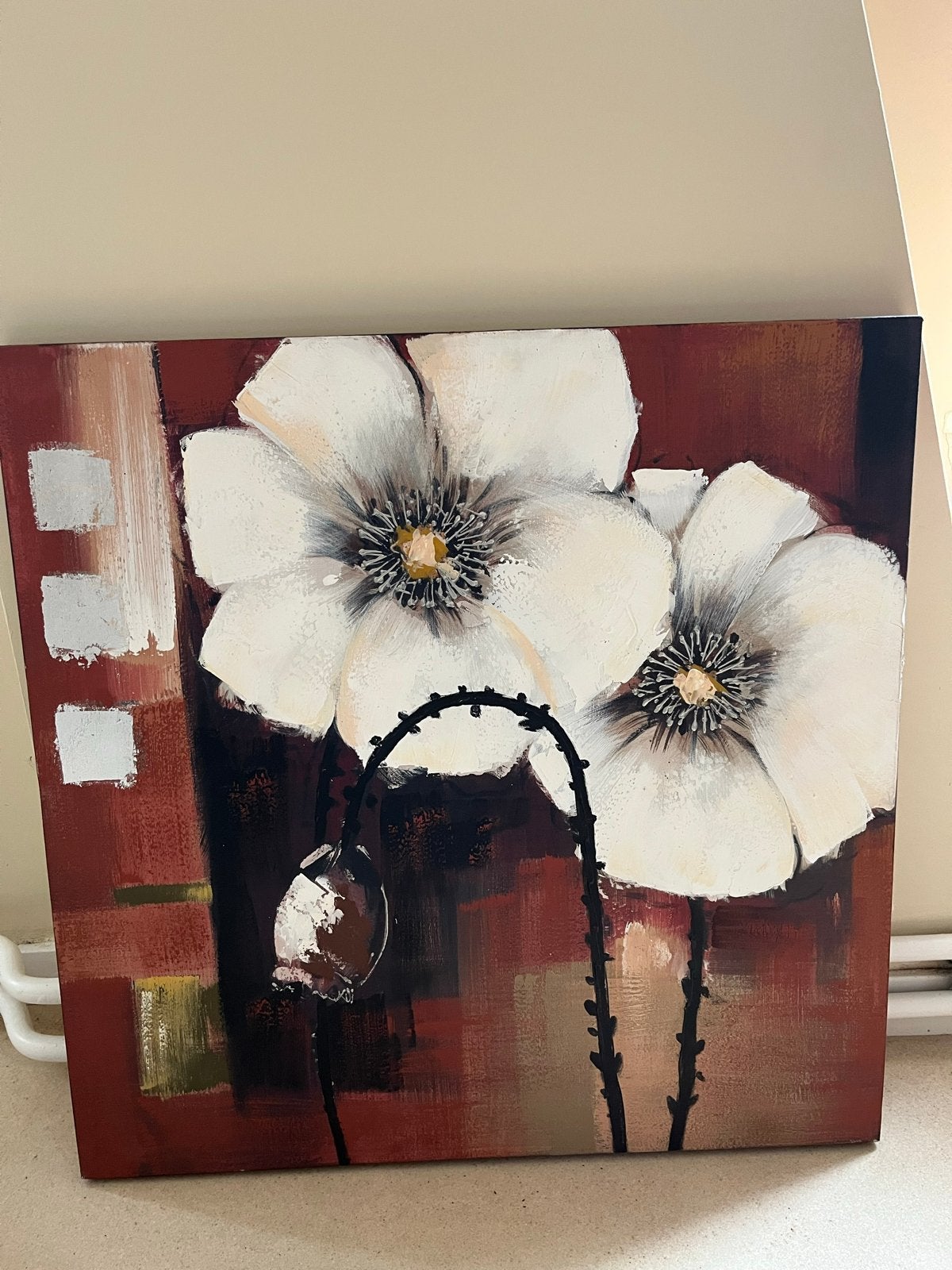 2 Schilderijen met witte bloemen, Antiek en Kunst, Ophalen