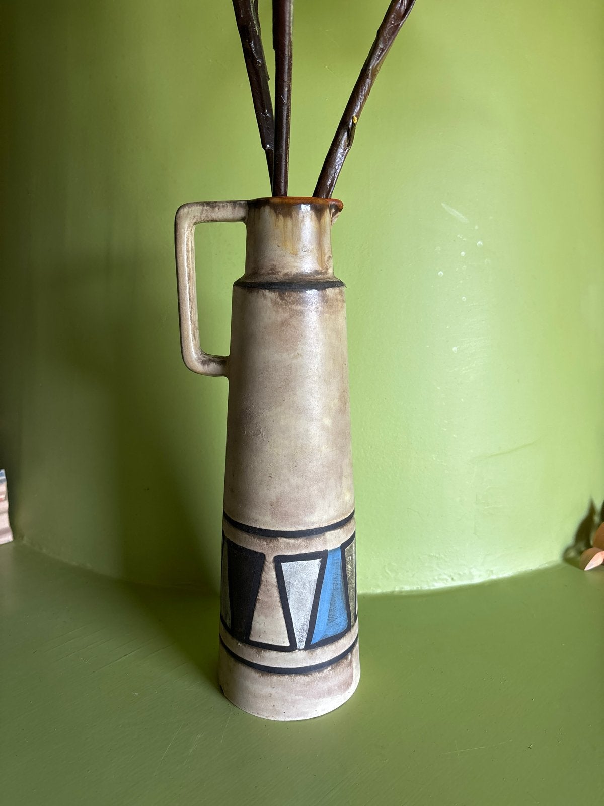 Vintage West Germany Keramiek Vaas met Handvat, Ophalen of Verzenden