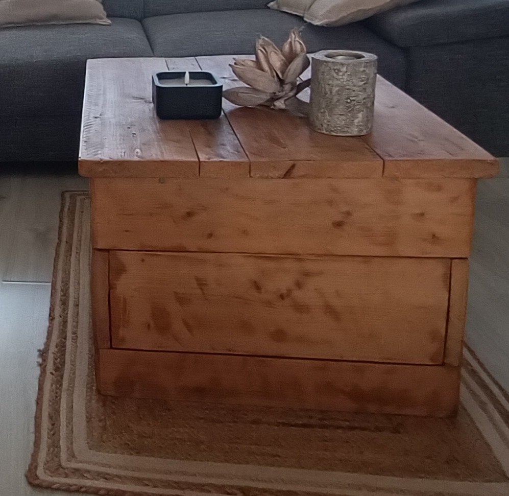 Robuuste houten massief salontafel, Ophalen, Gebruikt, 100 tot 150 cm, 50 tot 100 cm