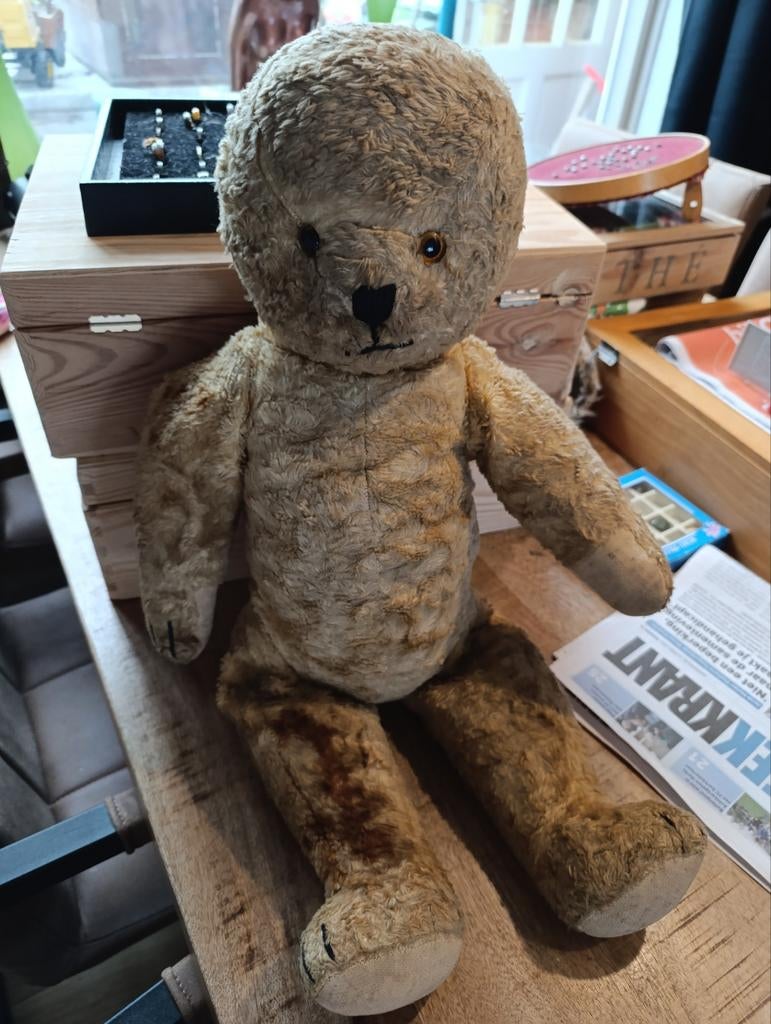 Mooie antieke stro gevulde teddybeer - 58 cm, Ophalen of Verzenden