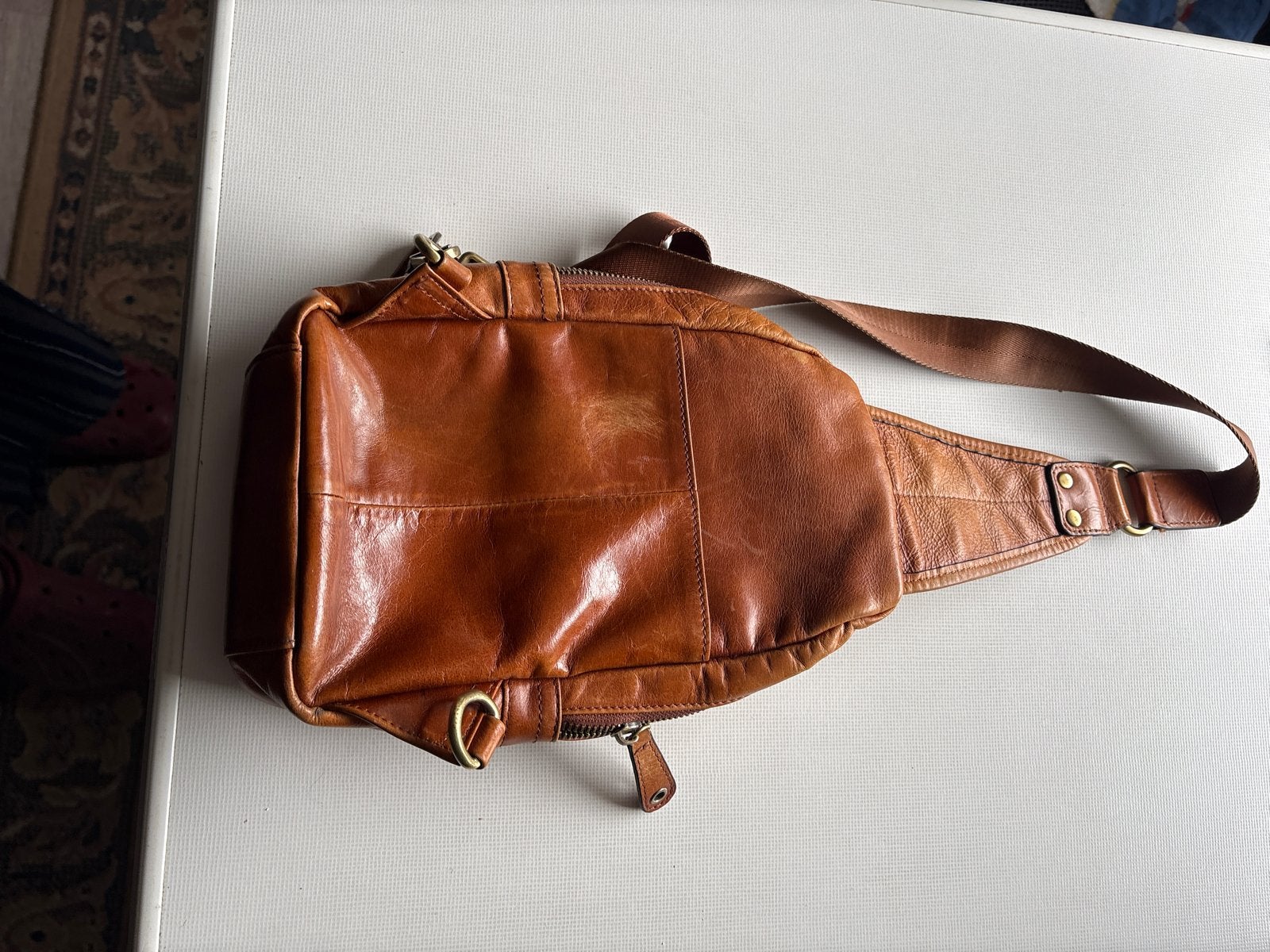 Leren schoudertas / crossbody tas bruin, Gebruikt, Bruin, Leer, Ophalen