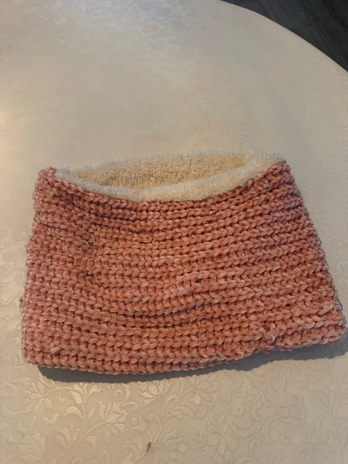 Roze gebreide sjaal met teddy voering, Kinderen en Baby's, Ophalen, Zo goed als nieuw, Sjaal