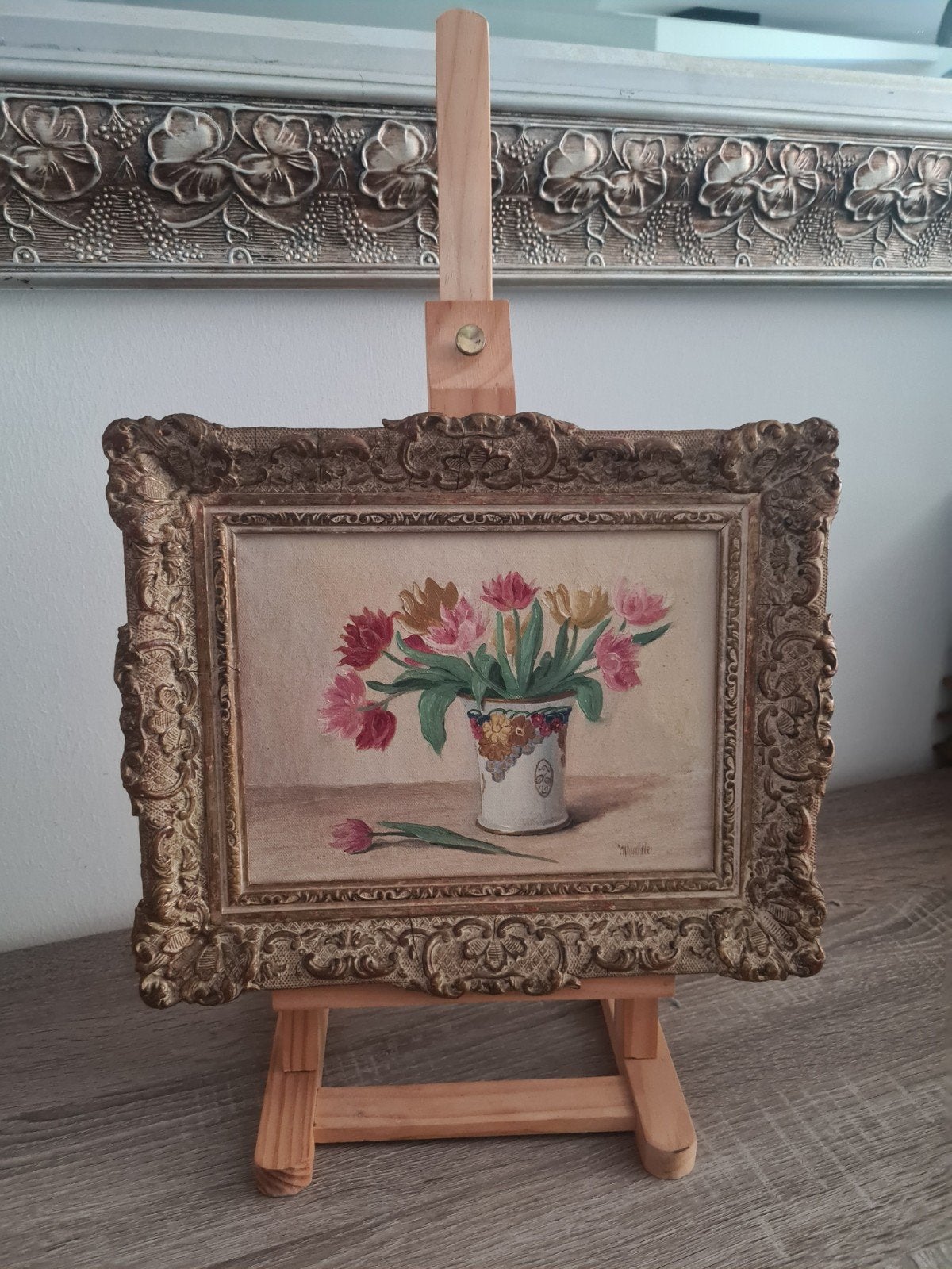 Schilderij op doek: Bloemen in vaas, gesigneerd, Antiek en Kunst, Ophalen