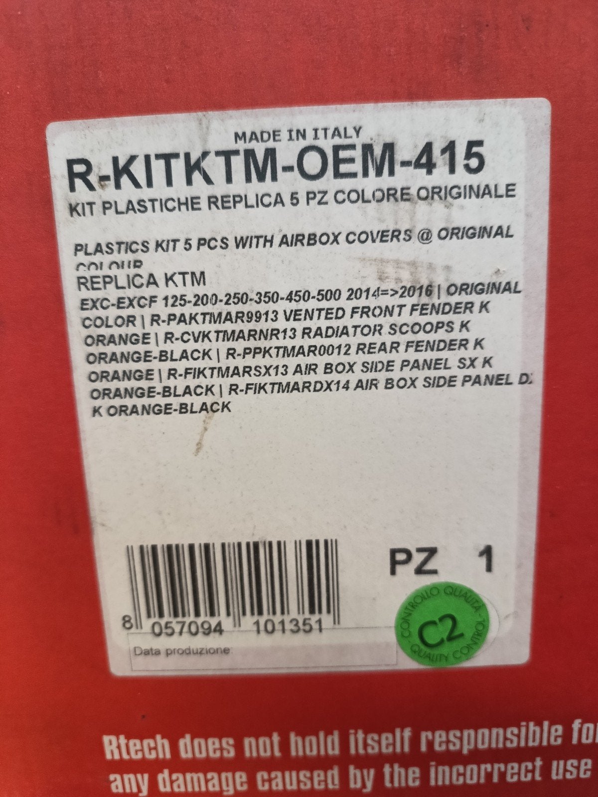 R-KITKTM-OEM-415 Off-Road Plastic Kit KTM EXC-EXCF 2014-2016, Ophalen of Verzenden, Nieuw