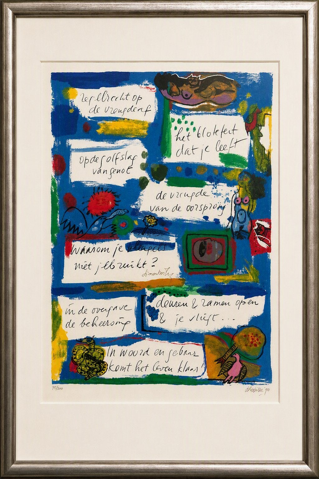 Originele Corneille litho 79x59cm uit 1990 tekst Vinkenoog, Ophalen