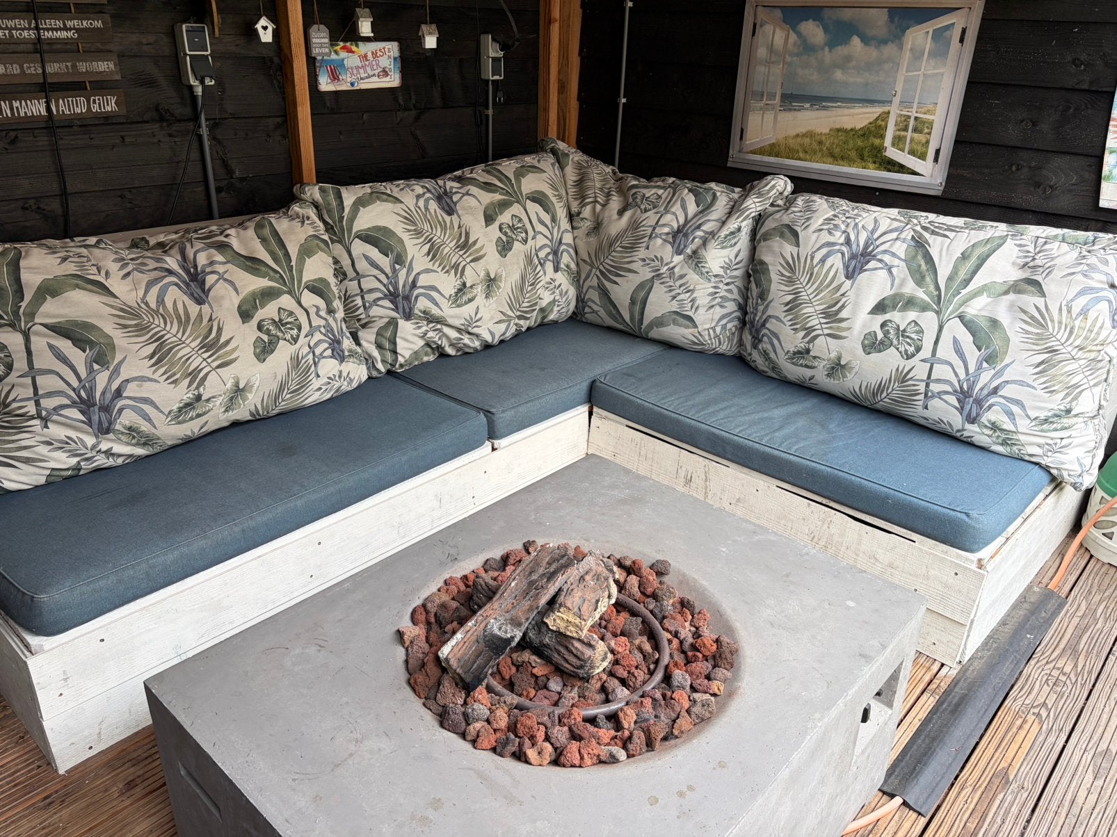 Pallet lounge set met kussens, Ophalen, Zo goed als nieuw, Loungeset, Bank