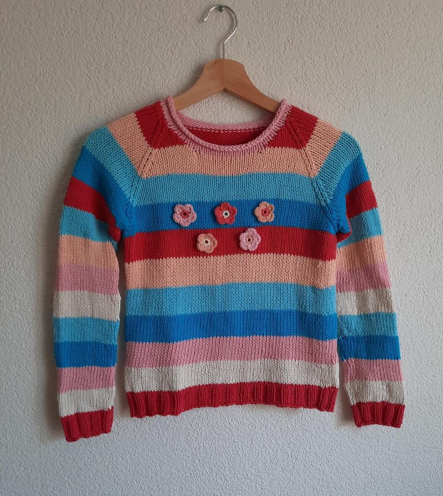 Vrolijke, zomerse kindertrui katoen handgebreid 122/128, Ophalen of Verzenden, Nieuw, Meisje, Trui of Vest
