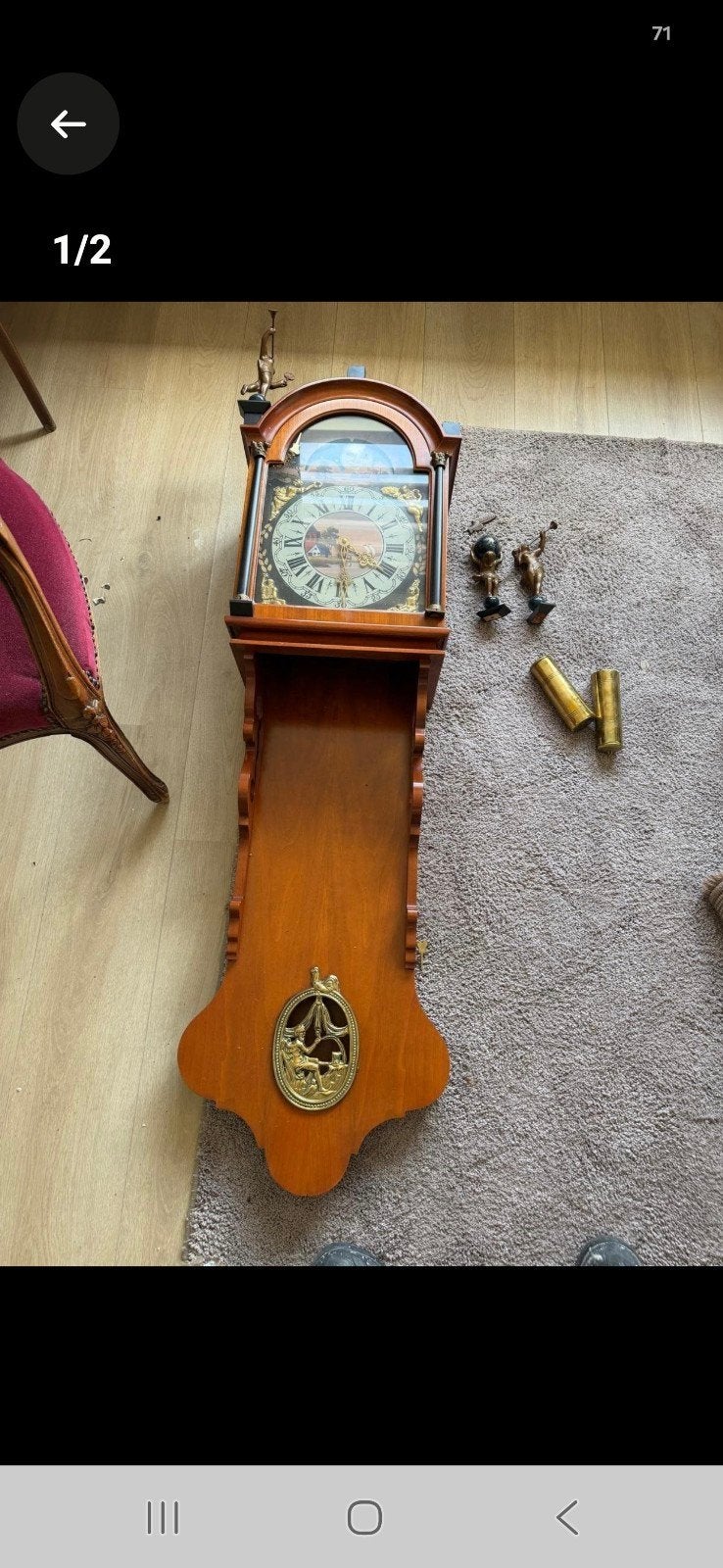 Antieke Friese Staartklok met Maanstand en Bellen, Ophalen