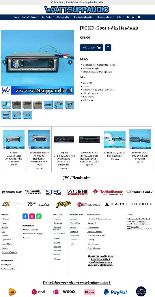 JVC KD-G801 1-din Autoradio / headunit 5VPre-out, Gebruikt, ., Ophalen of Verzenden, JVC