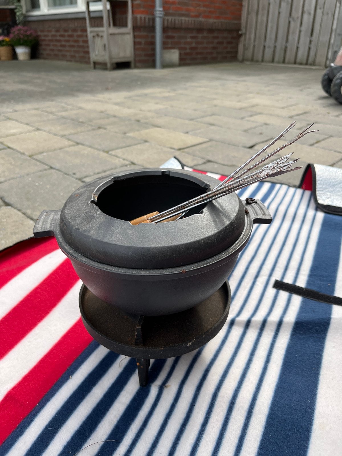 Gietijzeren Fondueset met brander en vorkjes, Witgoed en Apparatuur, Ophalen of Verzenden, Gebruikt, Brander, Fondueset