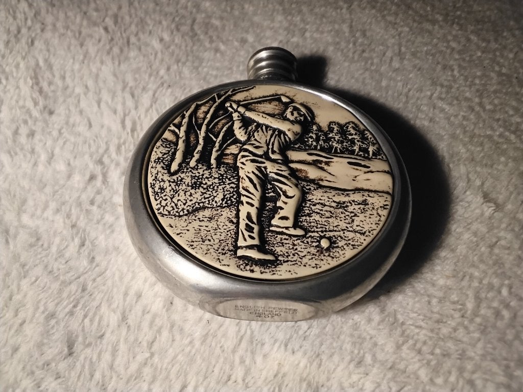 English Pewter golf-heupfles, Antiek en Kunst, Antiek | Tin, Ophalen of Verzenden