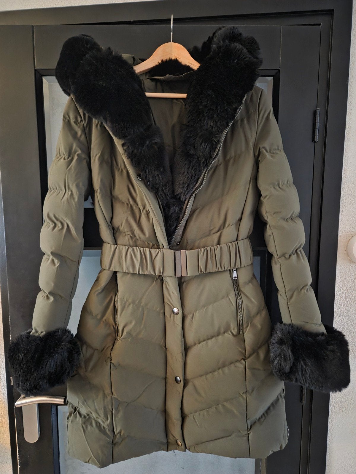 Copperrose winterjas met bontkraag en ceintuur, Kleding | Dames, Maat 38/40 (M), Ophalen of Verzenden, Zo goed als nieuw, Groen