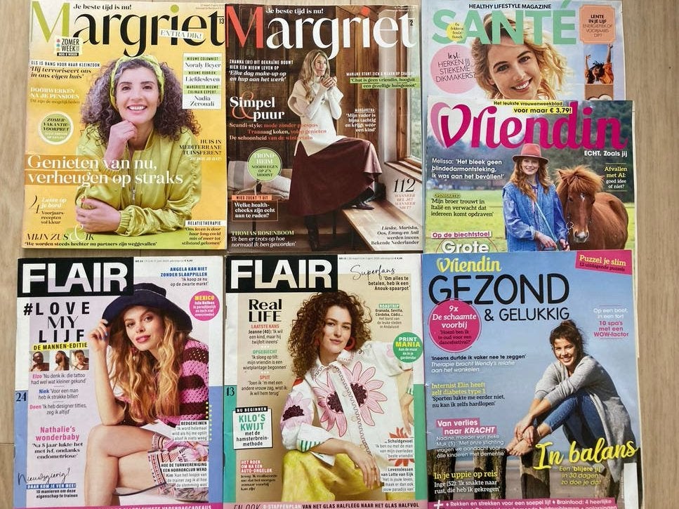 Tijdschriftenpakket Flair, Margriet, Vriendin, Santé, Ophalen of Verzenden, Gelezen, Damesbladen