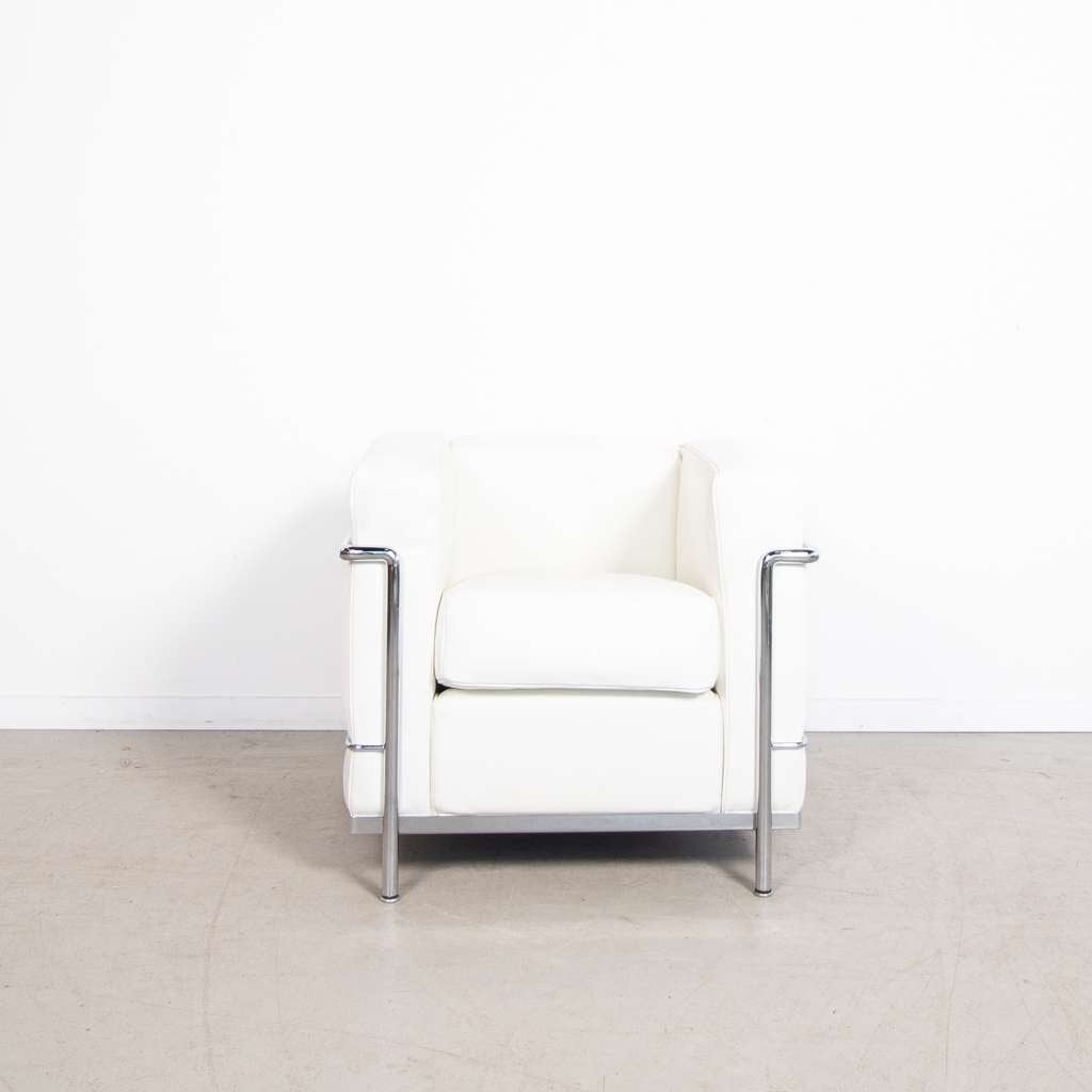 4x Cassina LC2 Fauteuil Wit Leer, Niet ingevuld, Minder dan 75 cm, Niet ingevuld, Leer