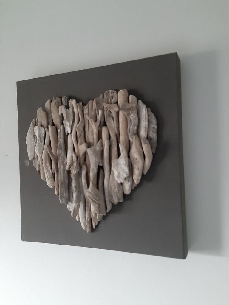 driftwood hart op canvas 30x30, 30 cm, Handgemaakt, 30 cm, Hout