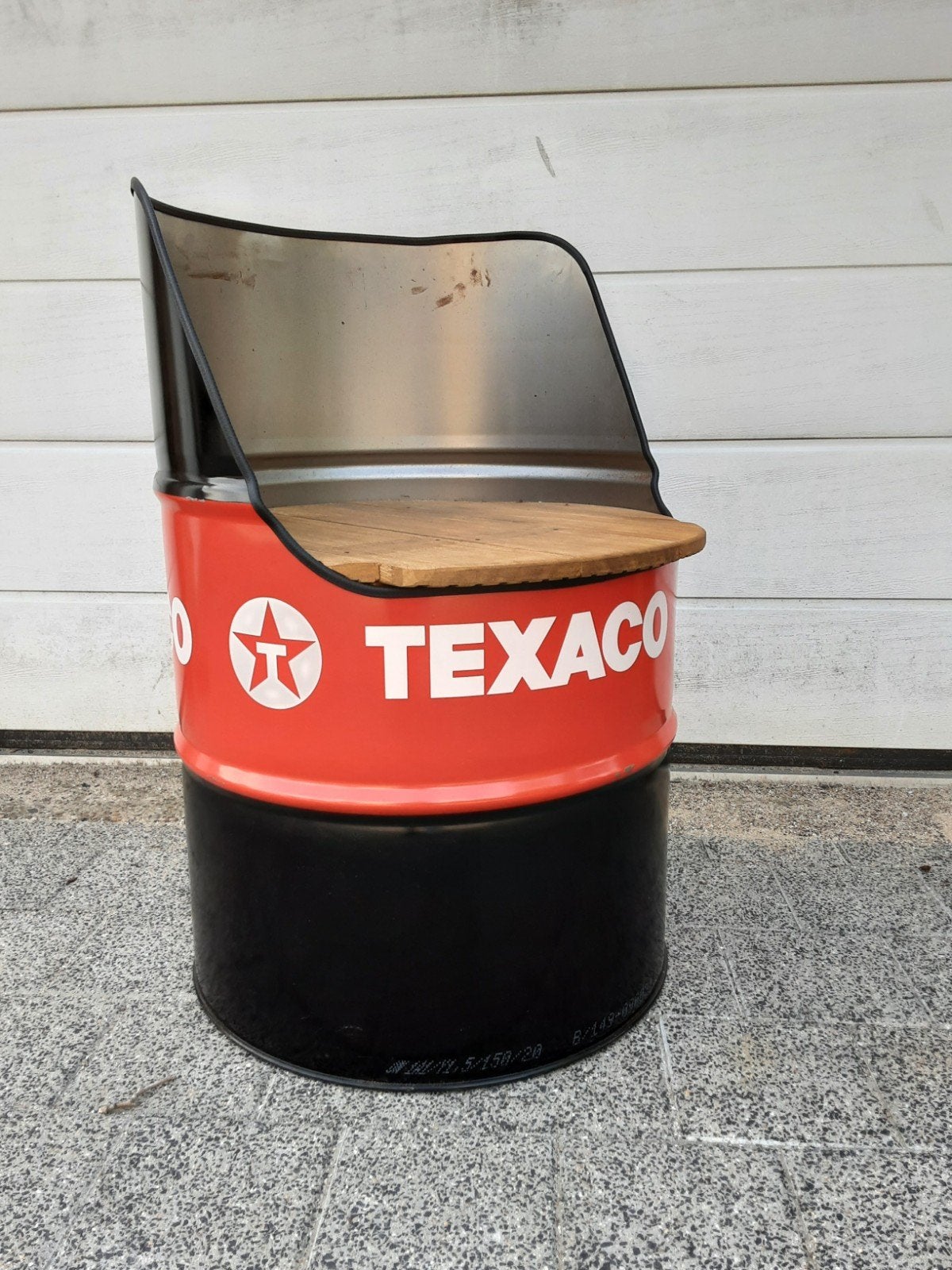 Unieke Texaco Olievat Stoel - Industriële Stijl, Ophalen, Gebruikt, Zwart, Eén