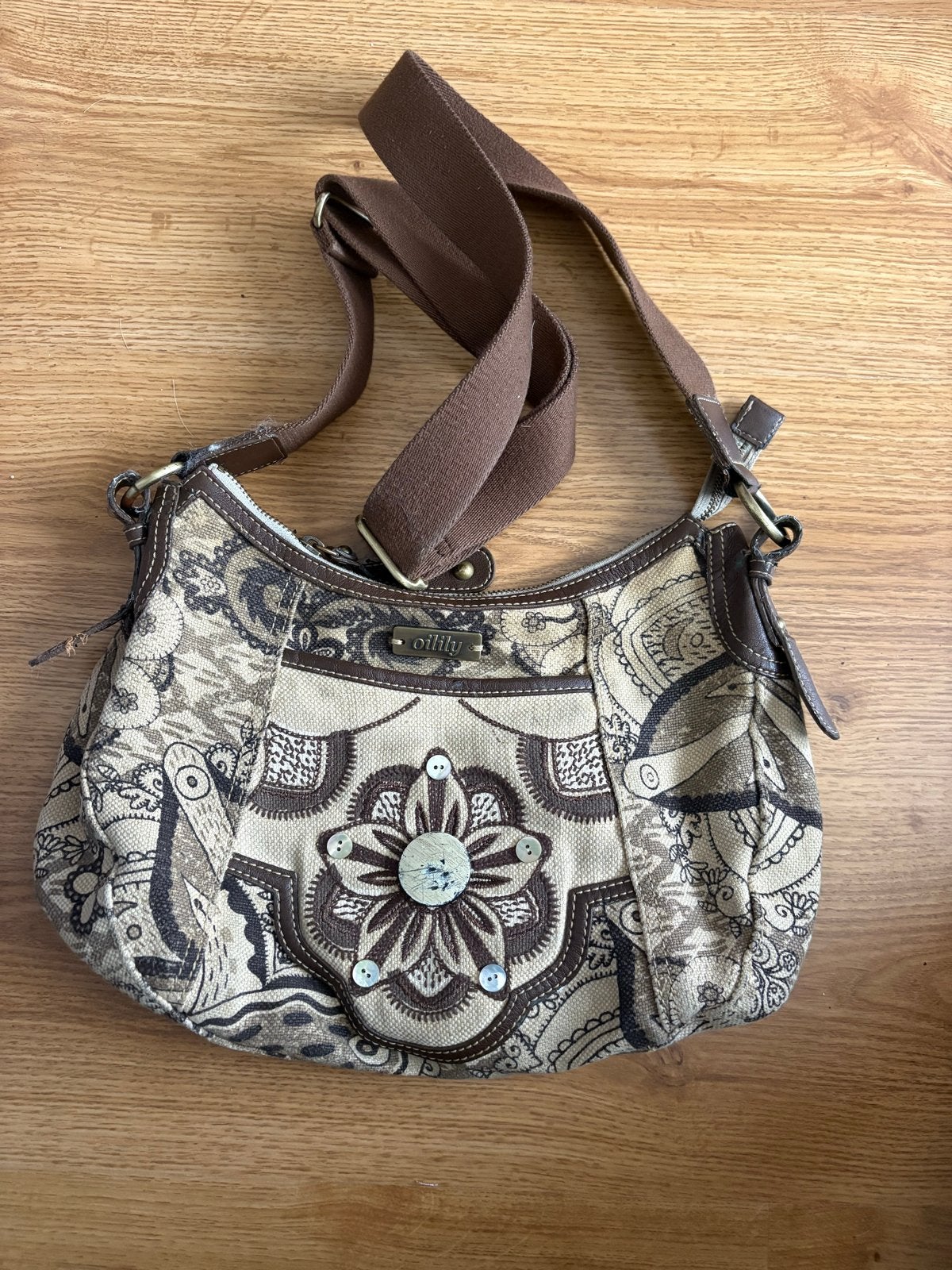 Oilily Schoudertasje - Bruin/Beige met patroon, Ophalen of Verzenden, Gebruikt, Bruin, Schoudertasje