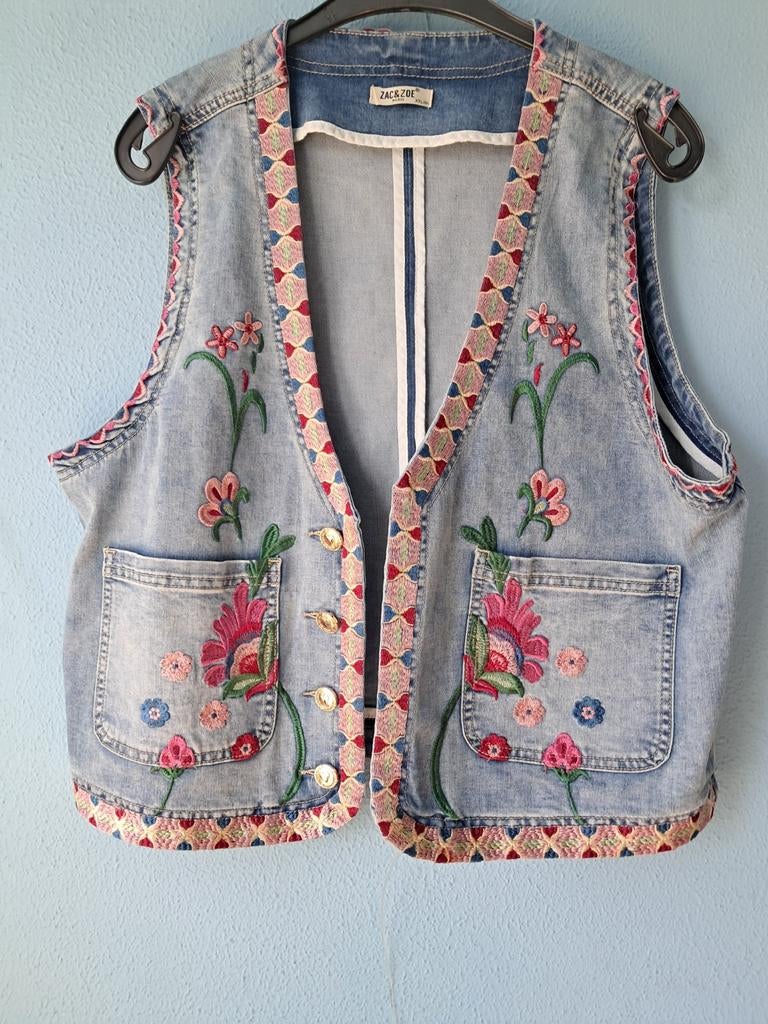 Mooie Shelly Denim Vest Embroidery., Ophalen of Verzenden, Zo goed als nieuw