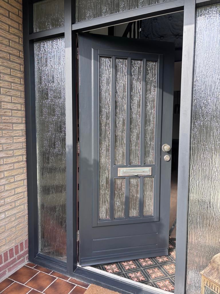 Hardhouten buitendeur met glas, Ophalen, Gebruikt, 80 tot 100 cm, Buitendeur