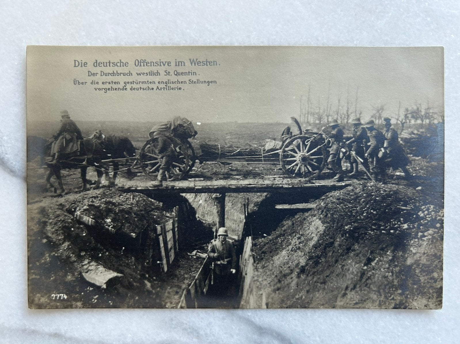Wo1: ak Duits offensief im westen loopgraaf St Quintin, Verzamelen, Ophalen of Verzenden, Landmacht, Duitsland, Foto of Poster
