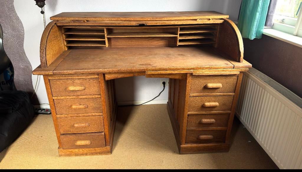 Eikenhouten vintage roltop cilinder bureau, Ophalen