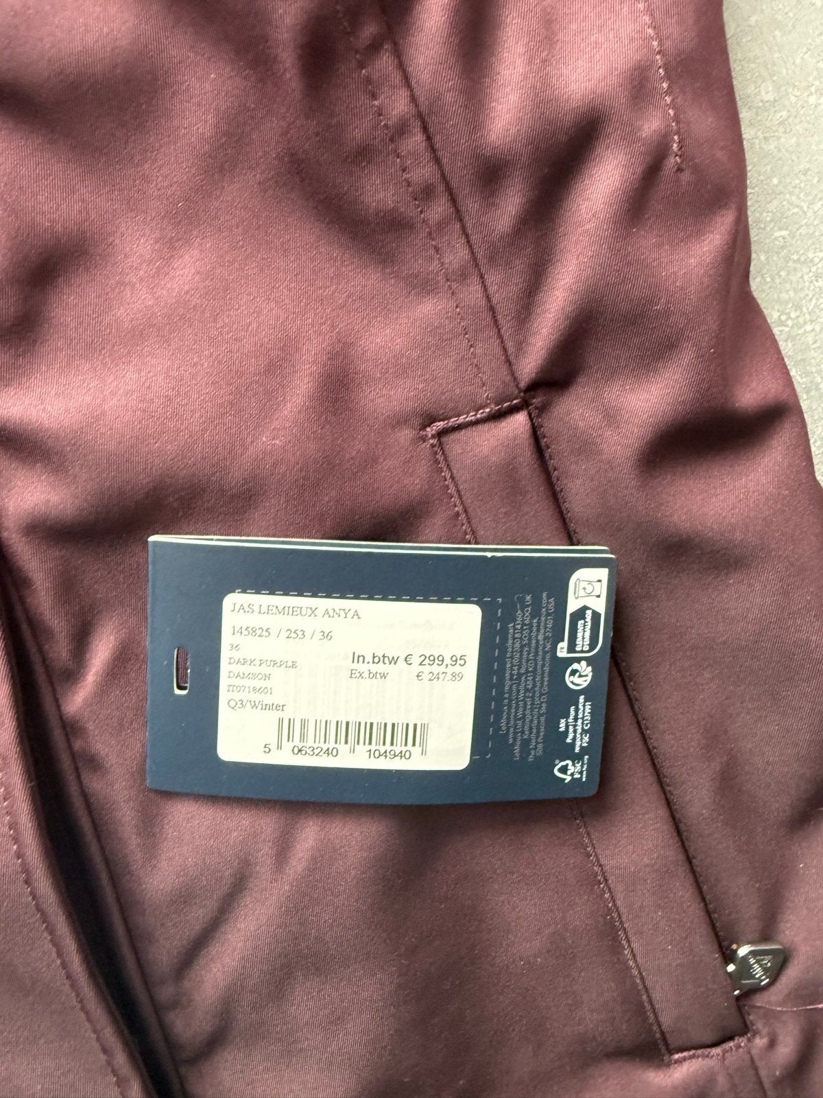 Nieuwe LeMieux Anya Waterproof Rijjas - maat 36 -Dark Purpl, Verzenden, Nieuw