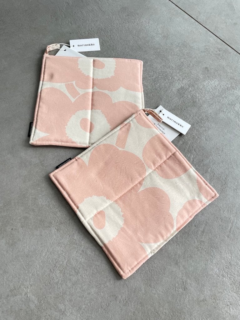 Marimekko set pannenlappen Unikko perzik-roze, Pannenlap of onderzetter, Katoen, Overige merken, Nieuw