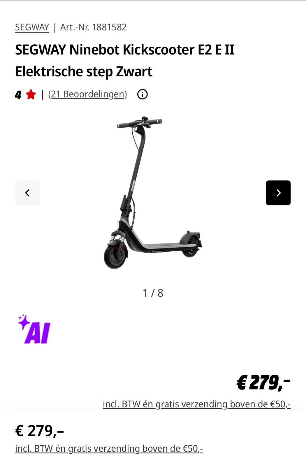 SEGWAY NINEBOT E2 PLUS, Ophalen, Zo goed als nieuw, Elektrische step (E-scooter)
