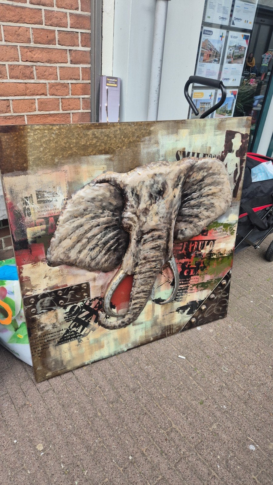 Uniek 3D olieverfschilderij van olifant, handgemaakt, Ophalen of Verzenden