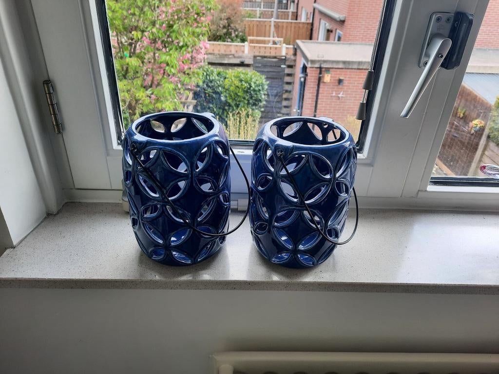 2 mooie waxinelicht kaars houders, lantaarns, Ophalen, Blauw, Overige materialen, Minder dan 25 cm