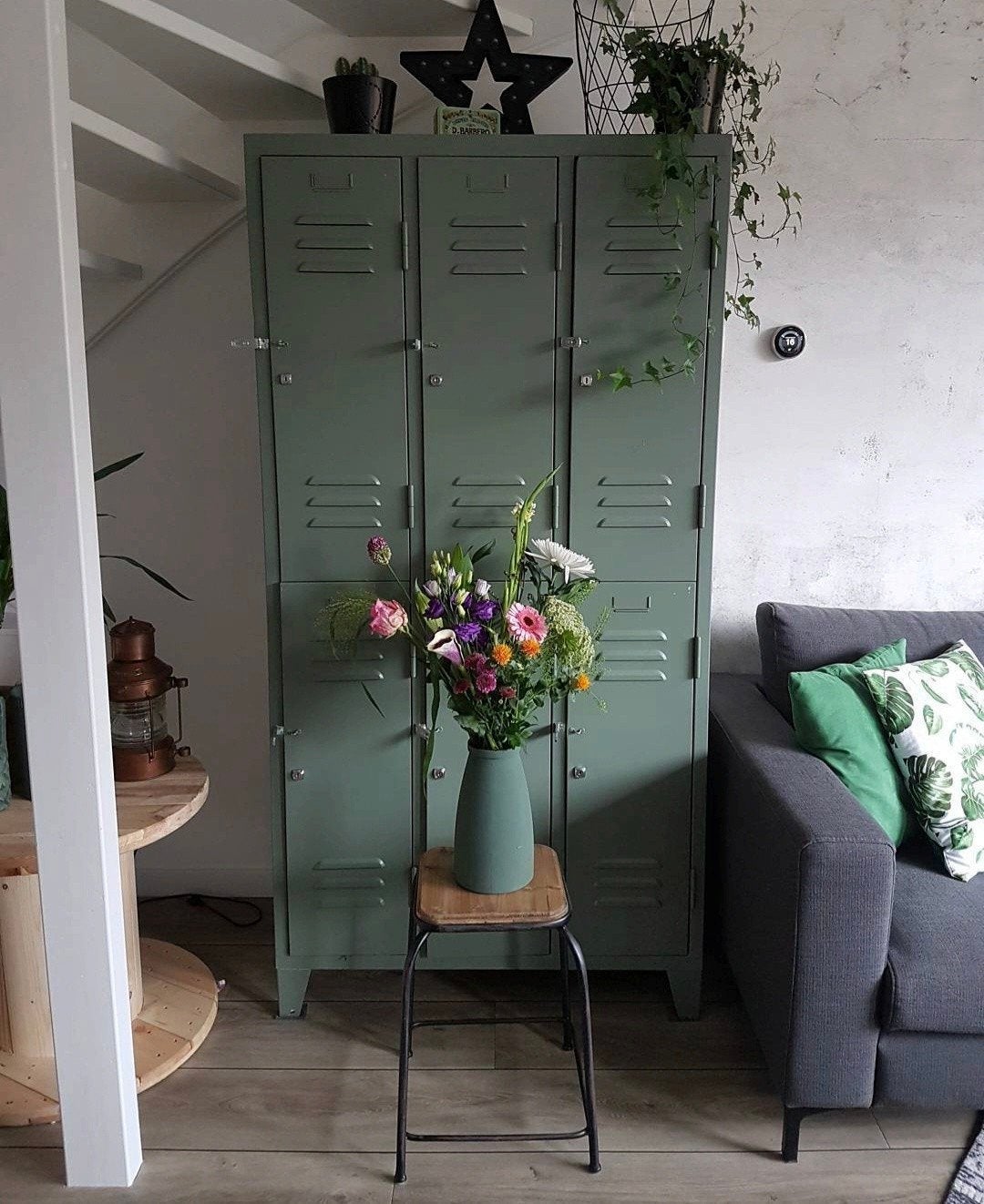 Vintage groene metalen lockerkast - 6 deuren, Ophalen, Gebruikt, Industrieel, Vintage