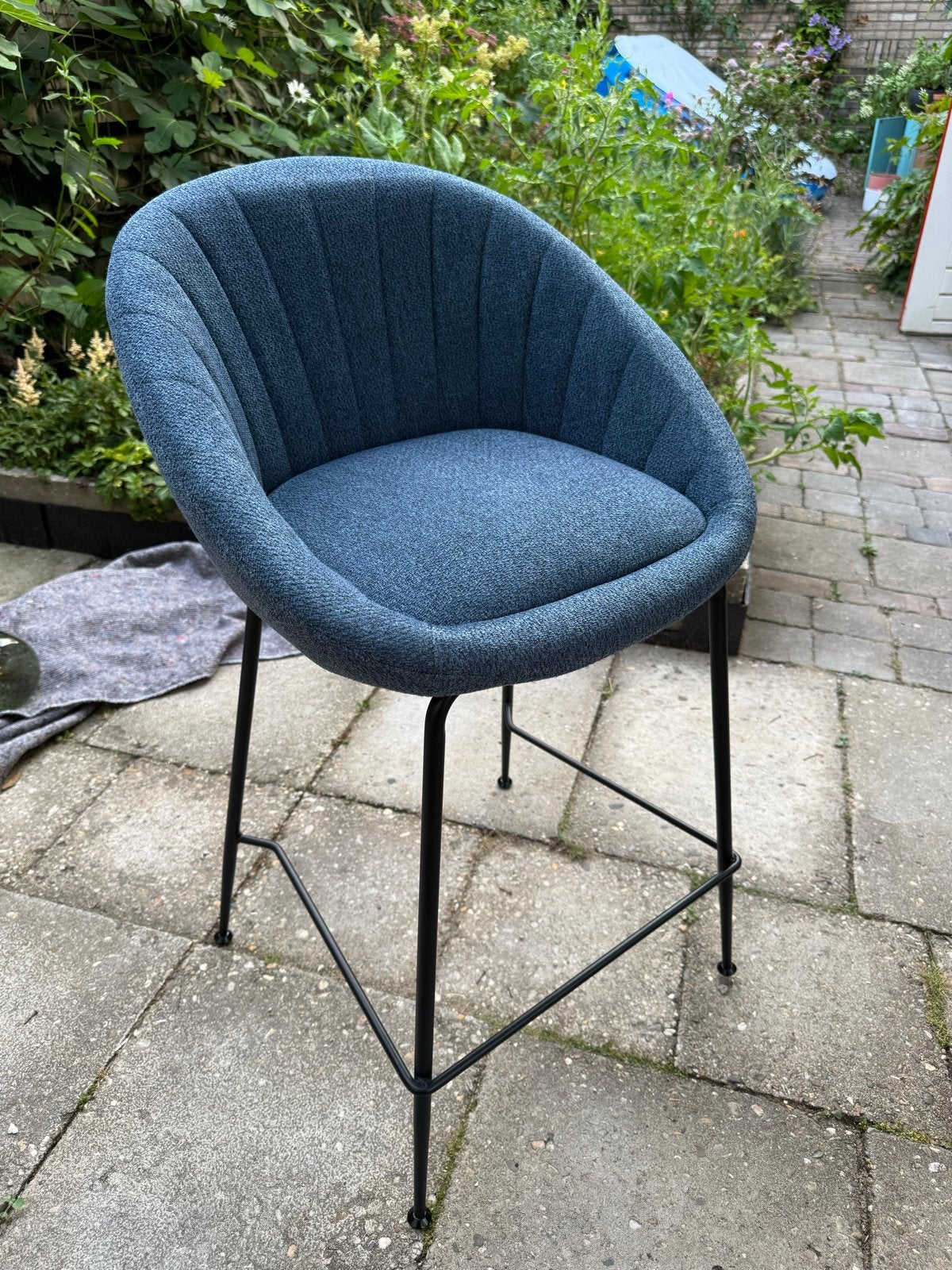 Hoge vintage barkrukken blauw (4), Ophalen, Met voetsteun, 60 tot 90 cm, Zo goed als nieuw