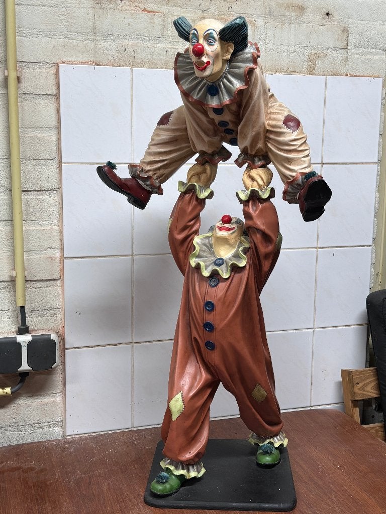Vintage Clown Beeld - Acrobaten Clowns Decoratie, Vintage, Gebruikt, Meerkleurig, Overige materialen