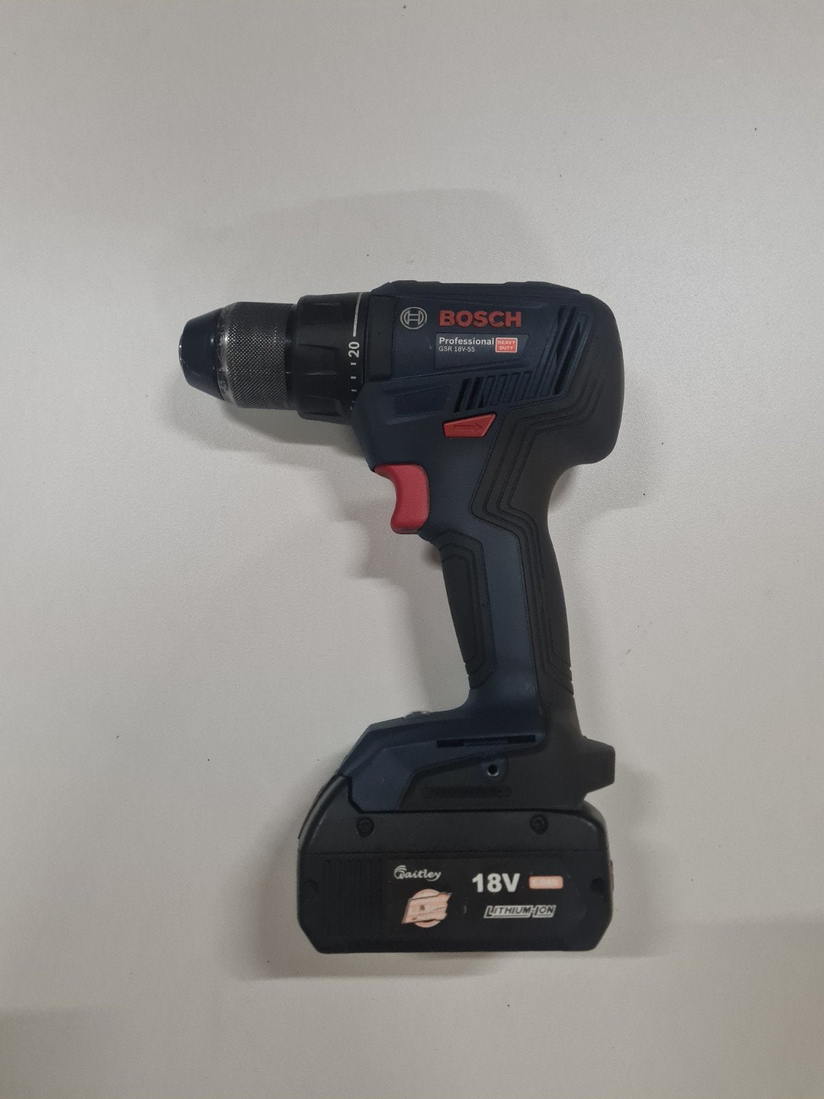 Bosch GSR 18V-55 Accuboormachine, Variabele snelheid, Ophalen of Verzenden, Minder dan 400 watt, Zo goed als nieuw