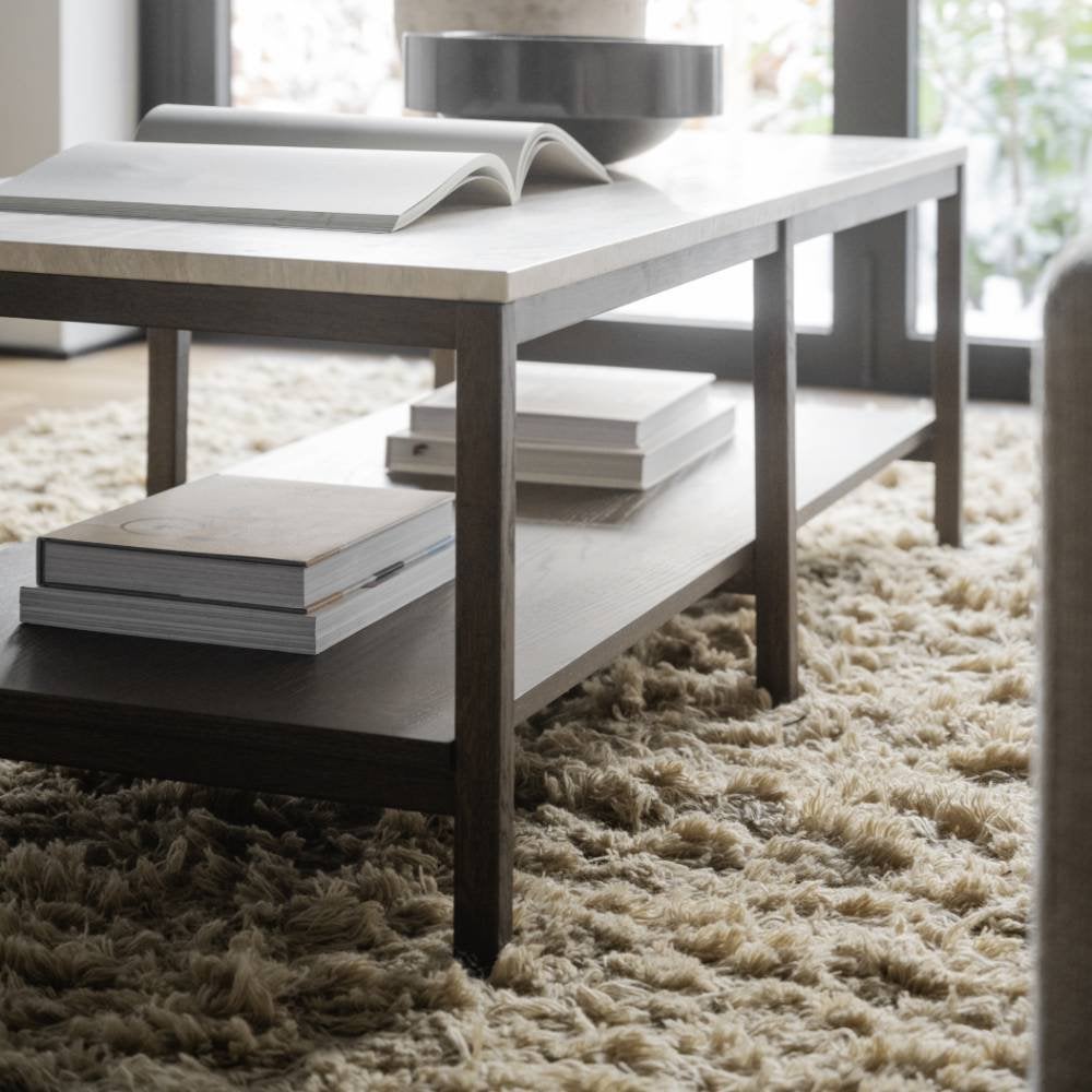 Salontafel met travertin tafelblad westwing, Huis en Inrichting, Ophalen, 100 tot 150 cm, 50 tot 100 cm, Zo goed als nieuw