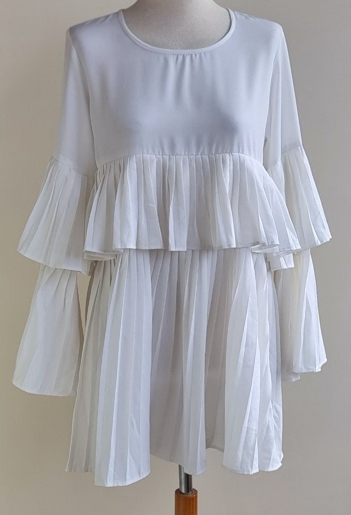 City Lights witte plisse blouse mt. 40 (12), Maat 38/40 (M), Wit, Ophalen of Verzenden, Zo goed als nieuw