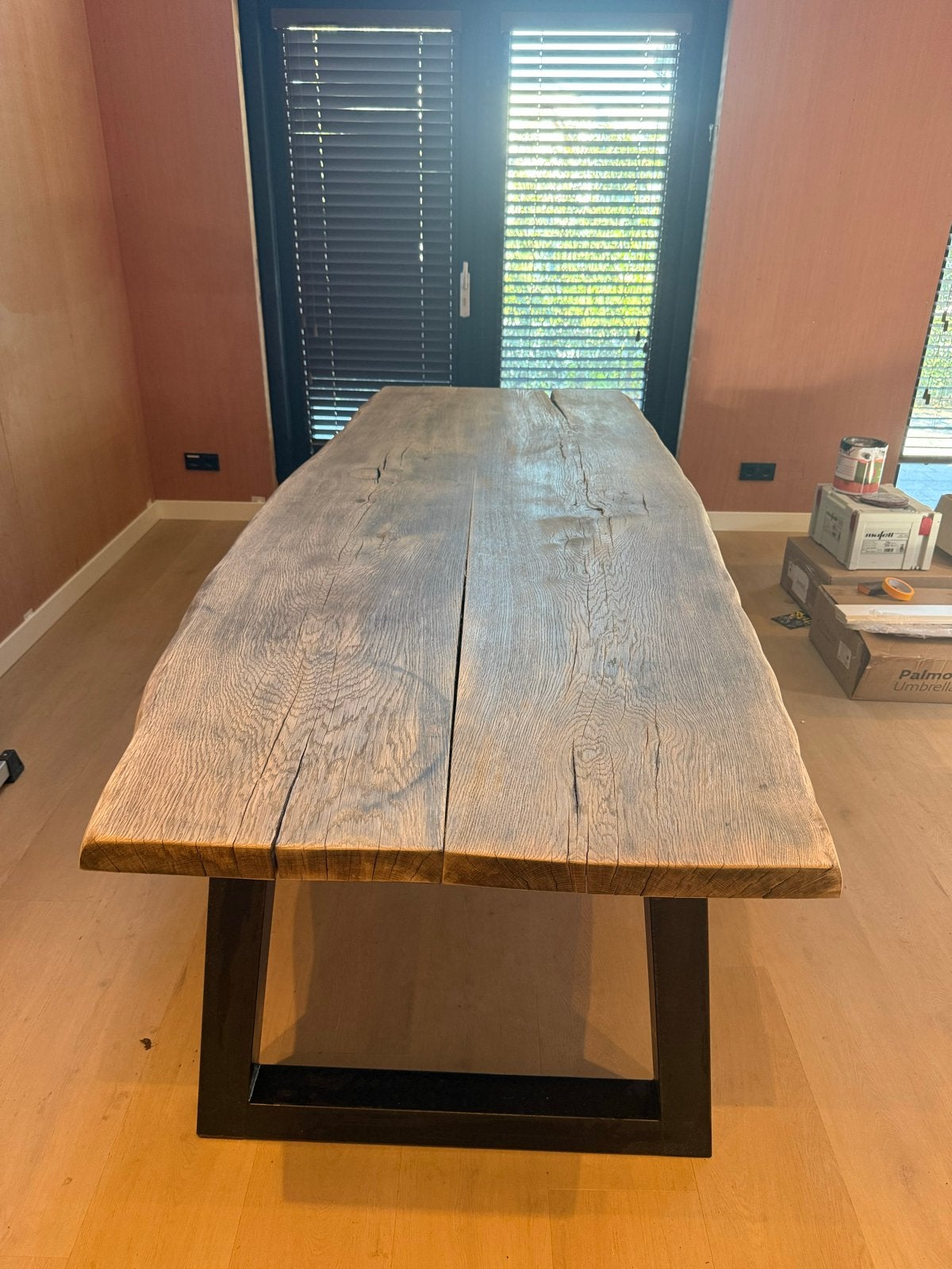 Robuuste eikenhouten eettafel - 270x109cm, Gebruikt, 100 tot 150 cm, Eikenhout, 200 cm of meer