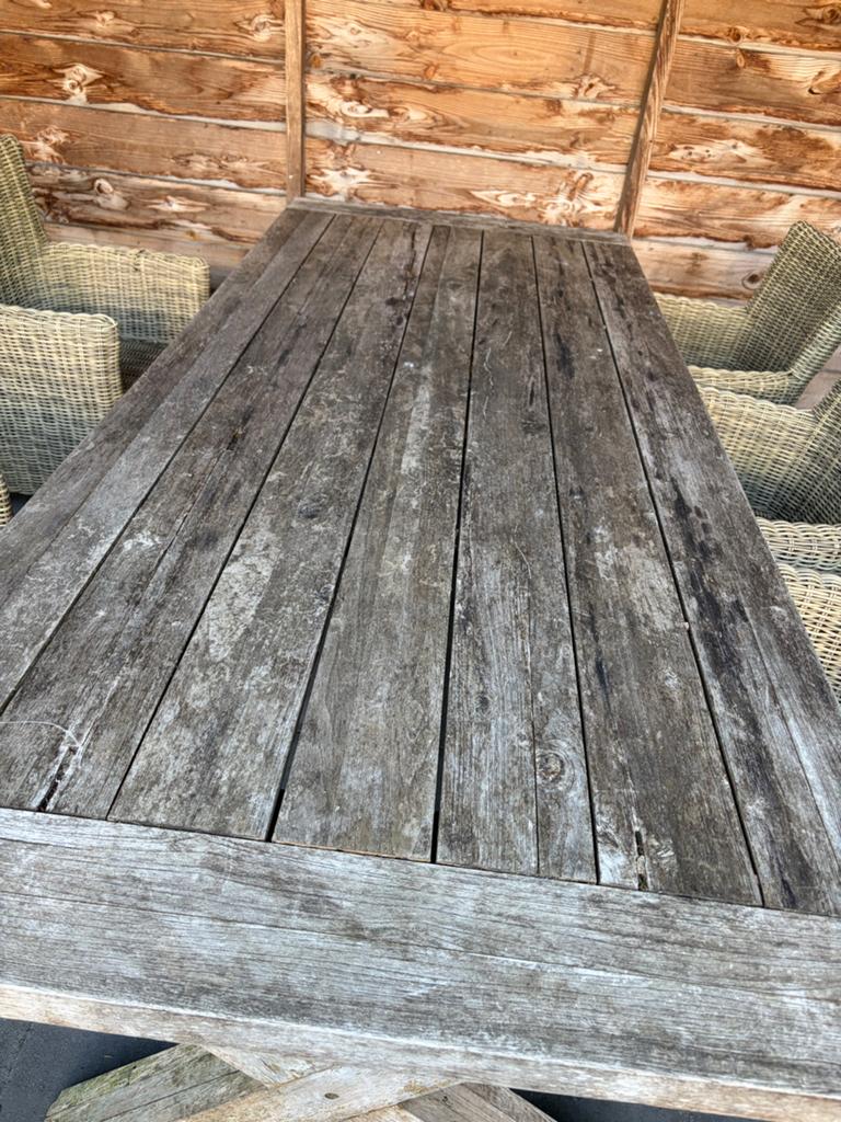 Robuuste houten tuintafel met kruispoot, Ophalen, Gebruikt, Rechthoekig, Hout