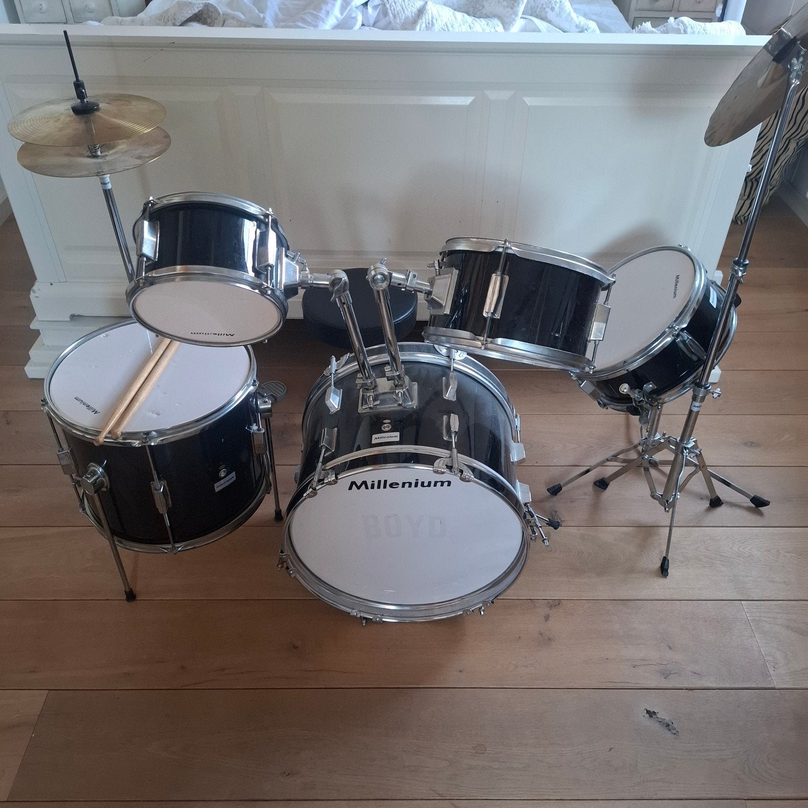 Millenium kinder drumstel - Compleet met bekkens en kruk, Ophalen of Verzenden, Gebruikt, Overige merken