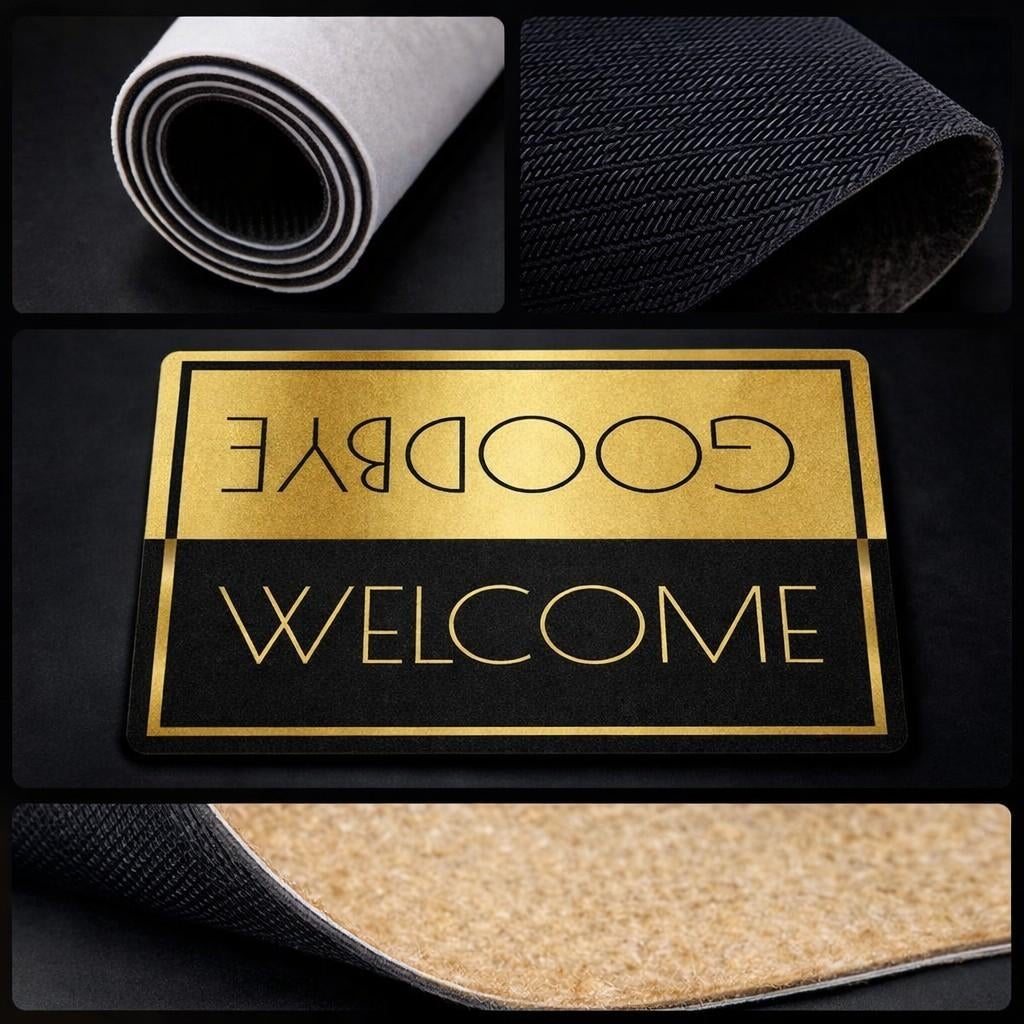 Mat / Nieuw / 75x35cm / Zwart, Goud / Welcome, goodbye, Ophalen of Verzenden, Nieuw, Overige materialen, Binnen