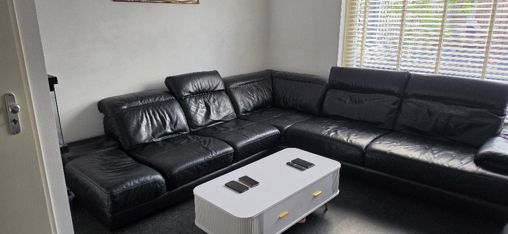 Echte leer bankstel, Huis en Inrichting, Ophalen, Gebruikt, Hoekbank, 200 tot 250 cm