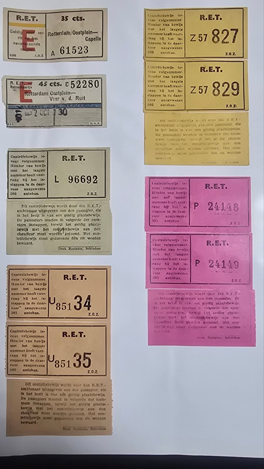 13 oude RET Buskaartjes Rotterdam, Verzamelen, Ophalen of Verzenden, Gebruikt, Trein
