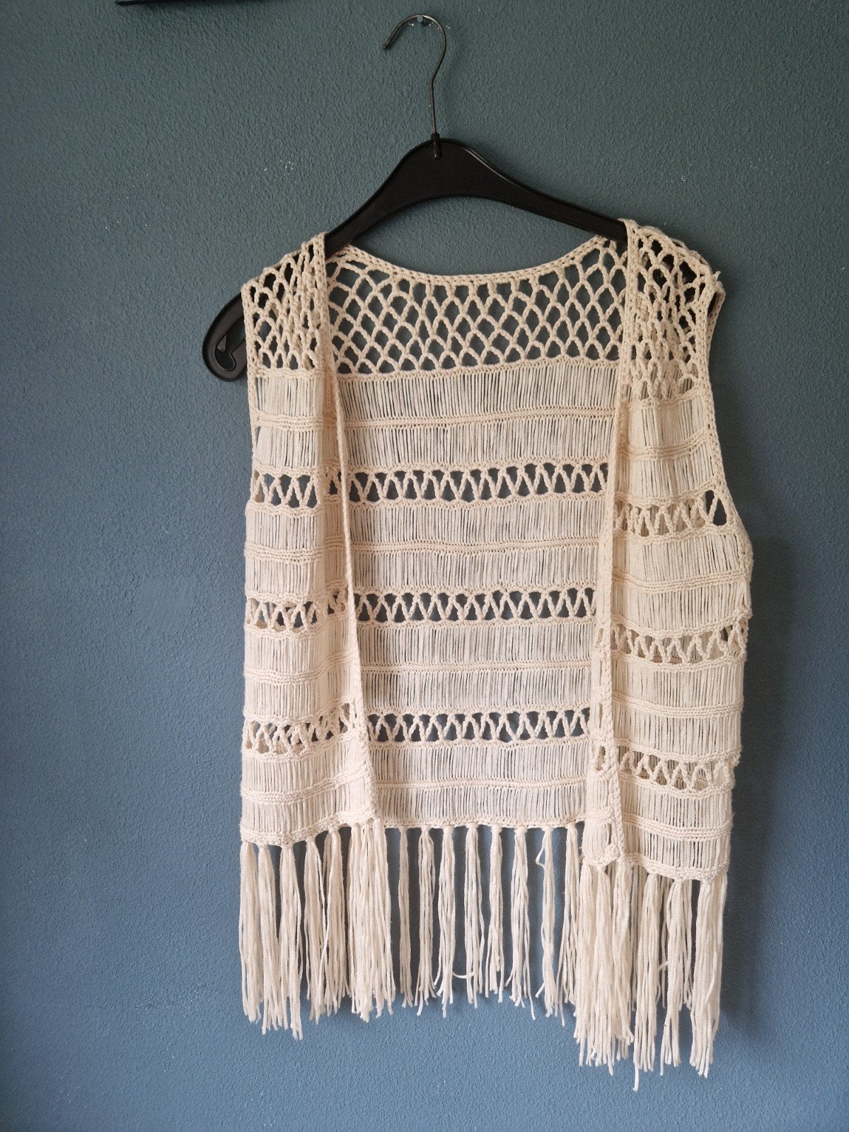 TRENDY "IBIZA" ECRU KATOENEN HES MET FRANJES, Ophalen of Verzenden, Zo goed als nieuw, Maat 38/40 (M), Beige