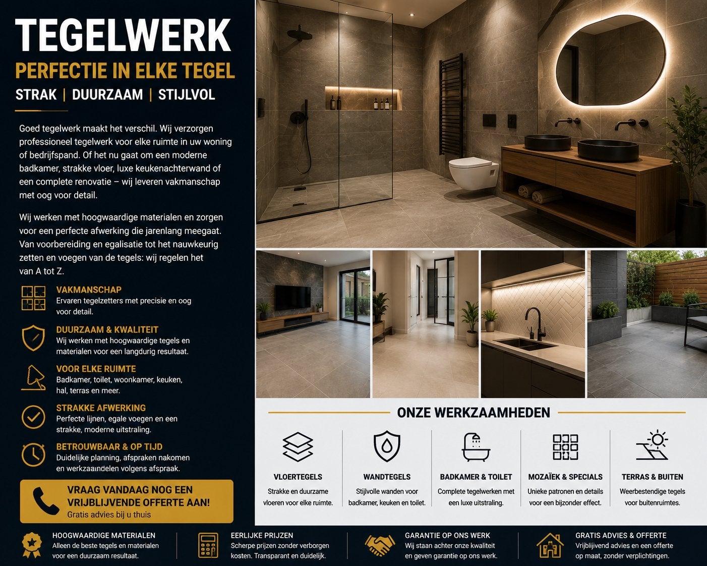 Tegelwerk – Strak, Duurzaam & Perfect Afgewerkt, Ophalen of Verzenden, Zo goed als nieuw, 75 m² of meer, Overige typen